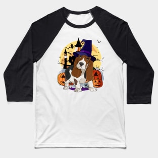 Basset Hound Scary Dog Halloween Witch Pumpkin Baseball T-Shirt